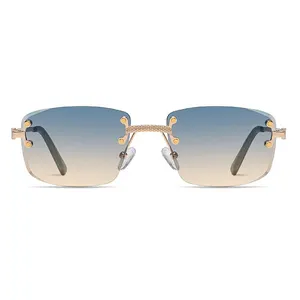 Latest Luxury High End Metal Frame Sunglasses Women Rimless Cut Edge Sunglasses