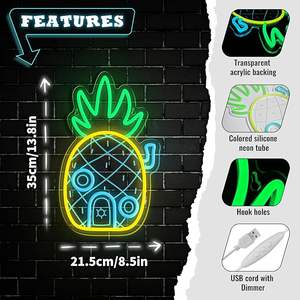 Letrero de Neón con Forma de Piña, Luz LED de Neón Atenuable, Decoración de Pared con Temática Oceánica, para Habitación Infantil, Dormitorio, Hogar y Centro Comercial, Resistente al Agua - Product Image 3