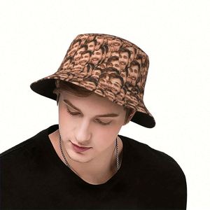 Custom Photo Printed Fisherman Bucket Hat Funny Street Style Polyester Cap for Men Women for Beach Travel Cartoon <b>Leaf</b> Pattern - Product Image 5
