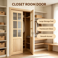 Solid Pine Wood Interior Glass Door Unfinished Timber Room Door for Bedroom Home Renovation