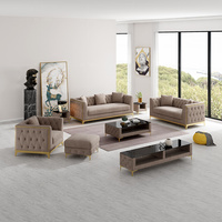 Ensembles de canapé en tissu de velours de salon confortable nordique modernistes Multi couleur boucle de traction complète jambe de Base en or complète 1 + 2 + 3 canapé