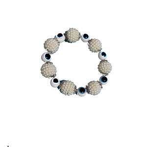 Bracelet élastique en fausses perles Evil Eye, 16mm, 12mm, 10mm, bijoux pour femmes, usage quotidien, or blanc CCB - Product Image 5
