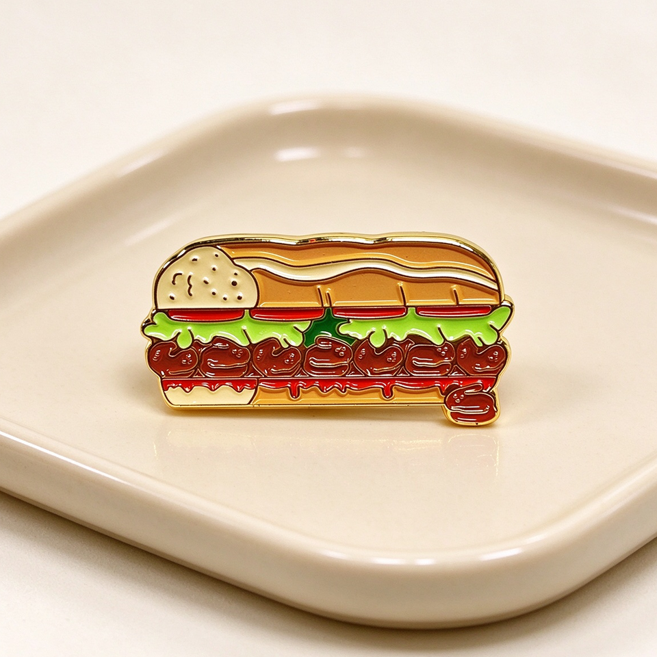 Cartoon Hamburger Shaped Metal Badge Custom Good Quality Gold Plated ...
