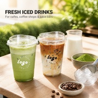 Gobelets en plastique PET transparents personnalisés avec logo, jetables, de 95 mm de diamètre, 12 oz, 16 oz, 20 oz, pour boissons froides et café glacé, avec couvercles, vente en gros