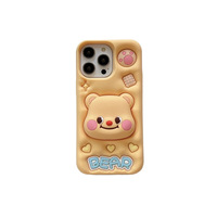 Casing Handphone Silikon Lembut Motif Kartun Beruang Mentega dengan Stand, Casing Handphone Lucu untuk Apple iPhone 15 14 13 12 Pro Max 11