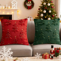 Housse de coussin décorative de Noël 3D en peluche 40/45 cm, motif étoile et sapin, résistante à la décoloration, pour canapé et maison