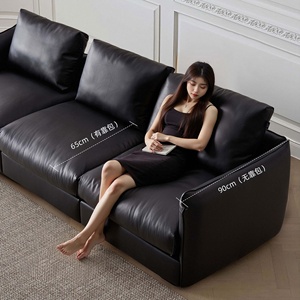 Divano Modulare a 3 Posti Zayshine in Pelle Nera, Stile Minimalista Italiano di Lusso, per Soggiorno, Villa e Appartamento - Product Image 5