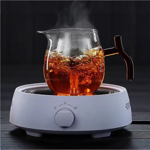 Théière en verre Xinyahong, haute résistance à la chaleur, en borosilicate transparent, pour la préparation du thé, avec poignée en bois - Product Image 1