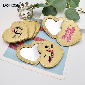 Double Sided Mini Travel Makeup <strong>Mirror</strong> Small Heart <strong>Compact</strong> with PU Hand Box Packed with Your logo - Product Image 5