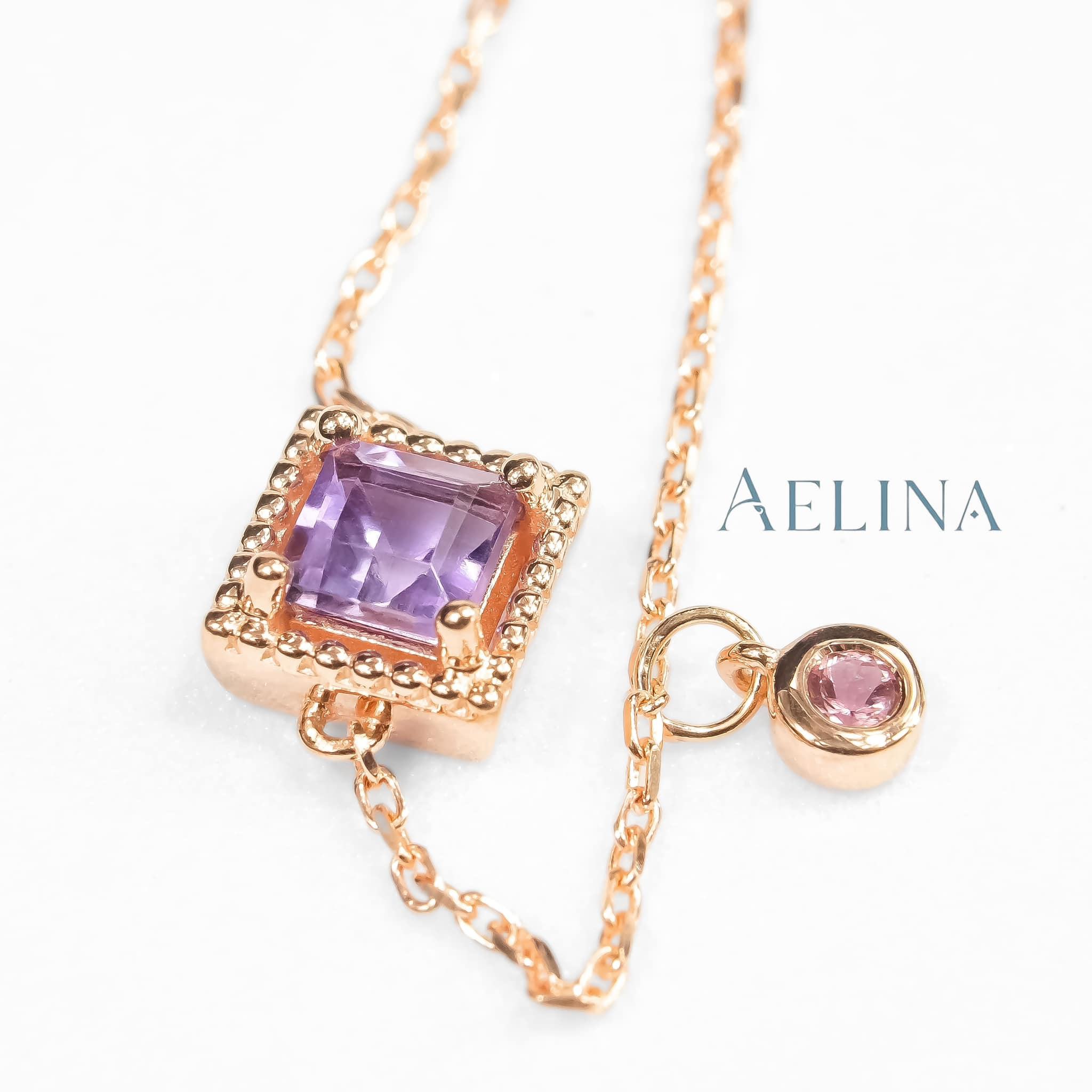 Amethyst(SQ.) and Pink sapphire(RD.)