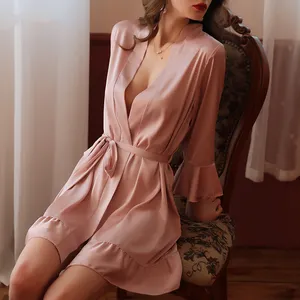 Высококачественная 100% Шелковая атласная пижама для девочек Летняя Пижама секс кардиган халат Весенняя Пижама женская одежда для сна