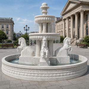 Fontaine de jardin extérieure en marbre blanc avec sculptures classiques et jeux d'eau pour la décoration urbaine - Product Image 6