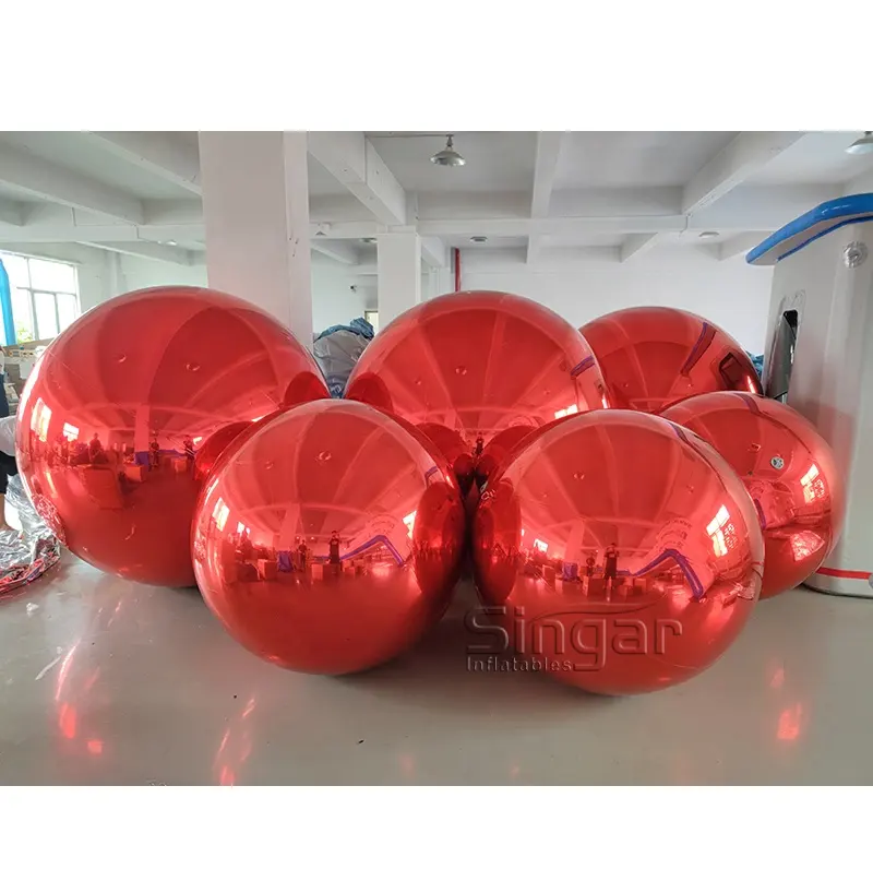 Boule de miroir gonflable en pvc rouge de qualité supérieure, sphère de boule de miroir rouge, boules décoratives de discothèque de fête