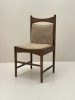 Chaise de salle à manger en bois massif noyer de style Mid-Century, rembourrée en lin tissé, sans accoudoirs, rétro vintage, pour la maison, le restaurant, la détente, chaise d'appoint