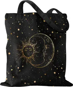 Customized Black Cotton Bag Cotton Sail Reusable Eco Sun Moon Black Canvas Bag