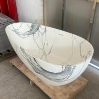 Baignoire de Luxe Ovale Autoportante en Marbre Naturel, Baignoire Balnéo Haut de Gamme en Pierre Composée Artificielle à Surface Solide