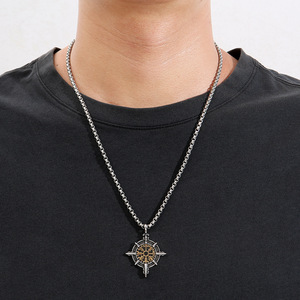 yunnique Viking Compass Pendant Stainless Steel Necklace Unisex Geometric <b>Cross</b> Design JD215 - Product Image 4