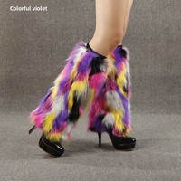 Bottes-chaussettes en fausse fourrure de renard en fibre acrylique pour femmes, longues ou courtes, chauffe-jambes pour spectacles automne/hiver, pour rester au chaud
