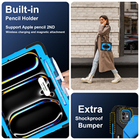 Étui antichoc blindé pour iPad Pro 13 M5 2025 M4 2024 avec support pour stylet, support rotatif à 360°, dragonne et bandoulière, pour enfants, OEM ODM