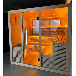 Cabina de Terapia de Sal Cilíndrica de Madera Maciza AuBen de Whirlpool, Sauna Cuadrada, Baño de Sal para 3 Personas, Salas de Descanso, Sauna Seca con Espectro IR - Product Image 5