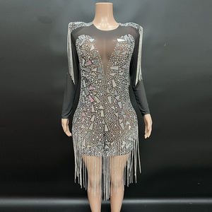 Novance vestidos De lujo para mujer 2023 minifalda negra lentejuelas diamantes De imitación borla de talla grande Vestido De Mujer Vestido De <span class=keywords><strong>Manga</strong></span> Larga - Product Image 1