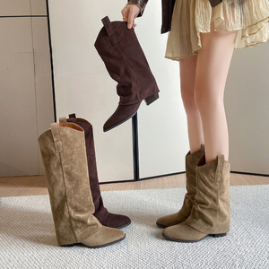 Short/<b>Long</b> 2026 Style Chunky Suede Fabric Ankle Footwear Female Women Boots - Product Image 6