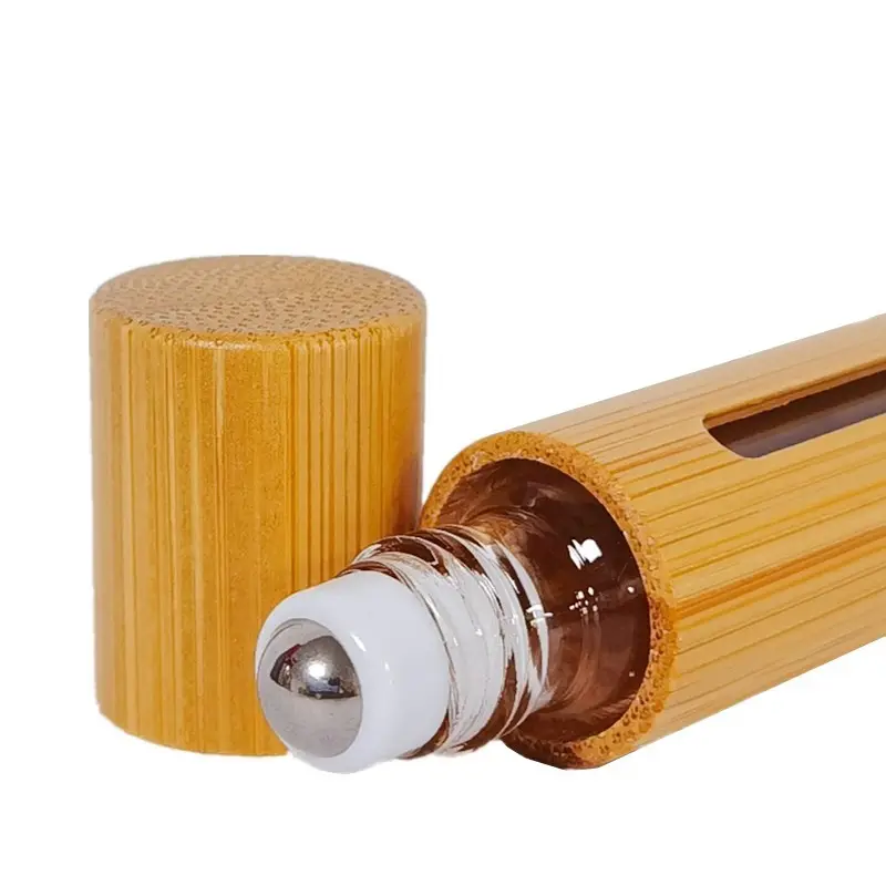 3ml 5ml 10ml bambu kozmetik ambalaj zarif deodorant parfüm rulo cam şişe bambu kapak rulo şişe