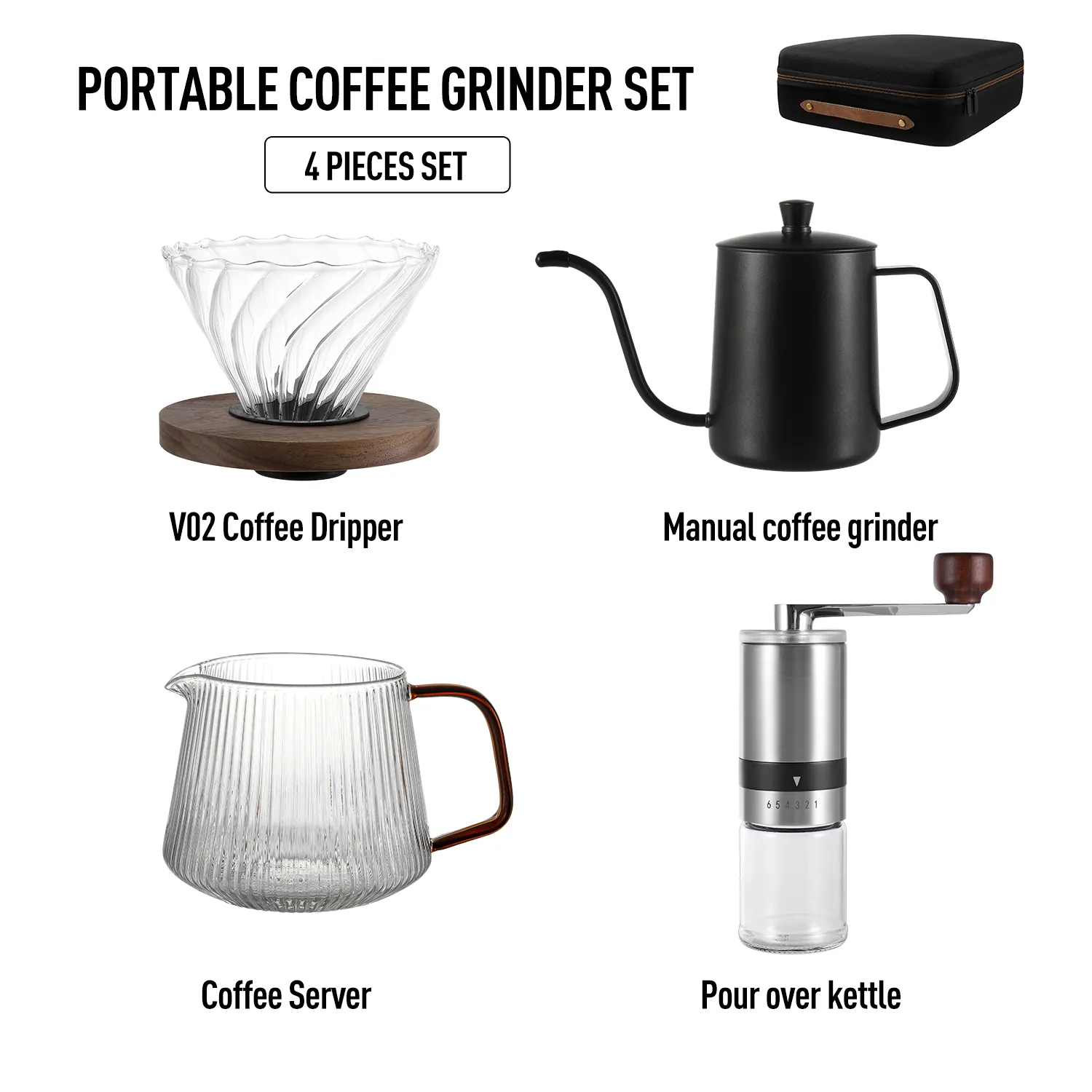 Tersedia portabel berkemah penggiling kopi pembuat filter pot drip kit kopi Set pembuat kopi dengan premium perjalanan hadiah kotak hadiah
