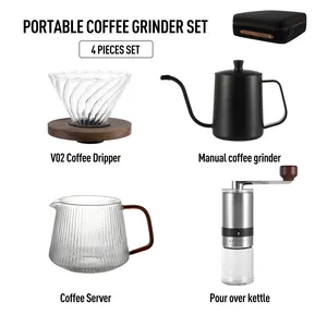 Stocked Portable Camping Coffee Grinder Maker Filter Pot Drip Coffee Kit Coffee Maker Set With Premium Travel Gift Bag Box