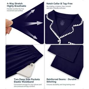 Ensemble de pyjama pour femmes personnalisé, vêtements de nuit boutonnés, viscose de bambou douce, ensemble de vêtements de détente 2 pièces avec poches, tailles S à XXL - Product Image 3