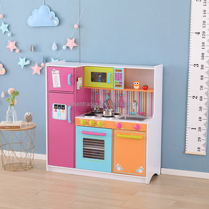 Cuisine de jeu en bois vintage aux couleurs vives pour enfants avec four, robinet et accessoires de cuisine. - Product Image 1