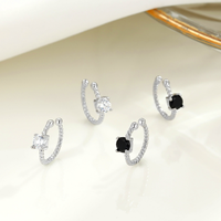 S925 Sterling Silber Rhodium-Plattiert Punk-Stil Gedrehte Blumen Zirkon-Besetzte Clip-On Ohrringe für Frauen