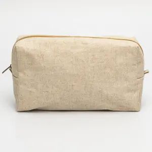 Custom Factory Cost Eco Friendly Cosmetic Bag Natural Unisex Linen Cosmetic Makeup Pouch Hemp Toiletry Bags