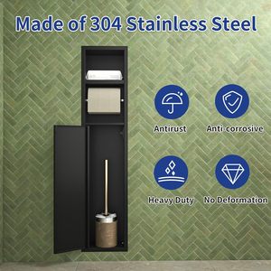 Étagère murale moderne à 3 niveaux en acier inoxydable noir mat pour papier toilette, <span class=keywords><strong>niche</strong></span> encastrée pour rouleau <span class=keywords><strong>de</strong></span> papier toilette, <span class=keywords><strong>niche</strong></span> <span class=keywords><strong>de</strong></span> douche pour salle <span class=keywords><strong>de</strong></span> bain - Product Image 4