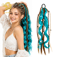 Queue de cheval synthétique tressée multi-fils ondulée style bohème, couleurs mélangées, extension de queue de cheval pour femme, idéale pour les fêtes