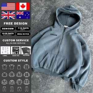 Sudaderas con capucha de felpa francesa de alto gramaje, algodón de alta calidad 500 g/m², con cremallera completa, personalizadas para hombre, estilo boxy y corto. - Product Image 2