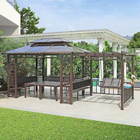 Tente en métal robuste pour l'extérieur, gazebo en métal personnalisé, double toit, imperméable, couleur au choix avec table et chaises en bois plastique