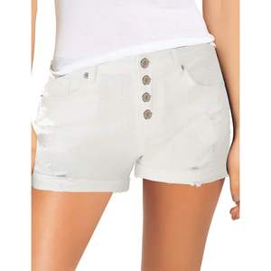 2025 Women's X-Large <b>Denim</b> <b>Shorts</b> <b>High</b> <b>Waisted</b> Folded Hem with <b>Ripped</b> Button Fly Snow White - Product Image 2