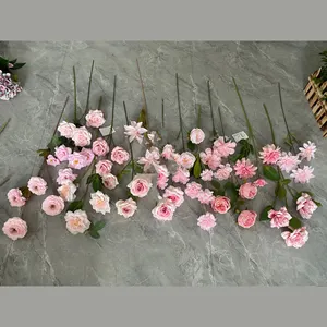 Hot Selling 3 Heads Single Long Stem Artificial Flower Pink Roses Real Touch Latex Silk Rose For Wedding Home Decorative