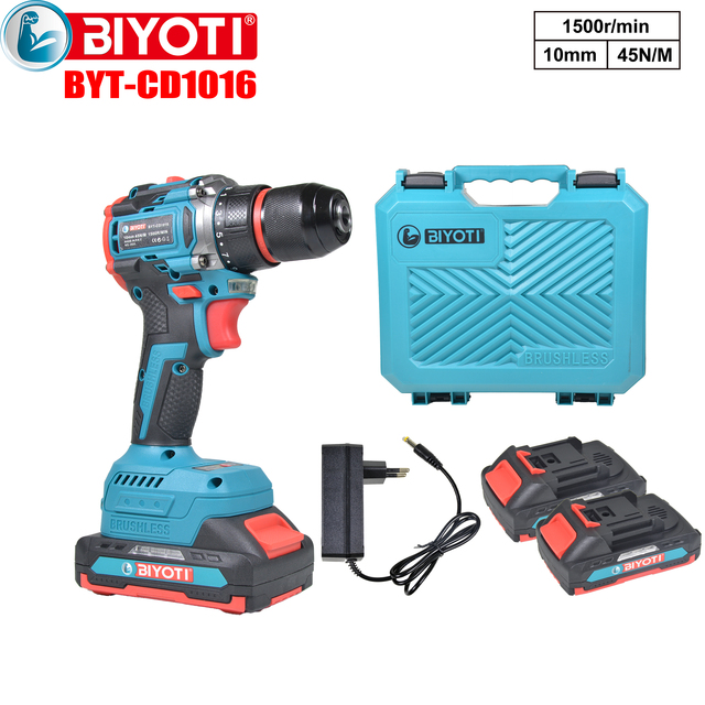 BIYOTI Professional 20V Electric Drill Set Brushless Motor Impact Driver 45N.m Torque Industrial Cordless Power Tool Combo Kit