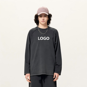 เสื้อยืดโอเวอร์ไซส์แขนยาวผู้ชายสไตล์วินเทจ ผ้าฝ้าย 100% คอกลม ลำลอง พิมพ์ลายตัวอักษร ด้านหน้ามีโลโก้ - Product Image 1