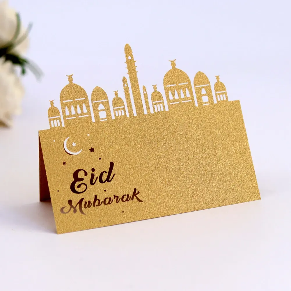 Carte de siège de table de voeux pour la réception des invités du Ramadan en papier doré Cartes d'invitation pour l'Aïd du Ramadan