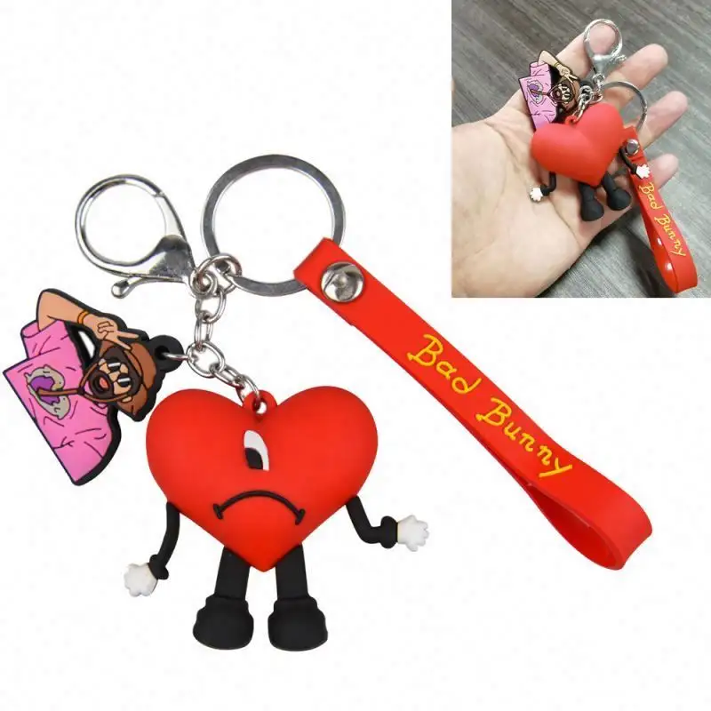 Alle Arten von Bad Bunny Schlüssel anhänger Großhandel personal isierte benutzer definierte 3d Soft Pvc Gummi Schlüssel anhänger für Werbe geschenk