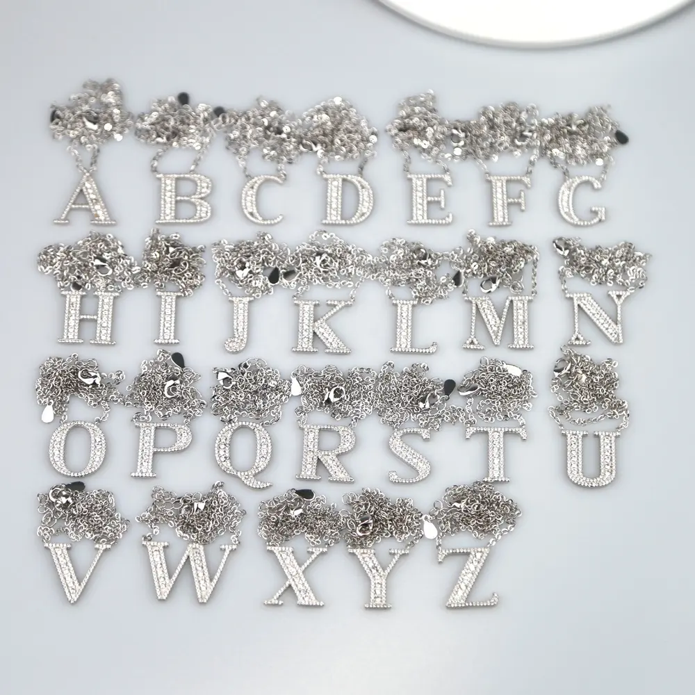Promotion 2024 Factory Customize Personalized Name Jewelry Rainbow White CZ 26 Alphabet Letter Necklace