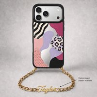 Coque de téléphone personnalisée avec nom, chaîne métallique, miroir, logo découpé à plat, sangle mains libres pour iPhone 18 17 Pro Max