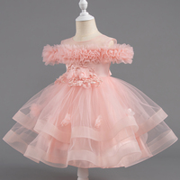 Robe de princesse rose pour filles, robe de fête d'anniversaire pour enfants, robe en dentelle à fleurs, manches bouffantes en perles, jaune clair, en stock