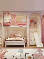 Lit superposé moderne personnalisable en bois massif avec barrières de sécurité, style cabane dans les arbres, pour garçons et filles, lit double princesse, base secrète rose