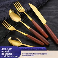Ensemble de couverts de mariage en acier inoxydable 410 avec manches en bois de hêtre, design vintage de luxe durable, couteau à steak, fourchette, cuillère, style occidental