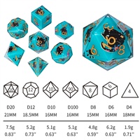 Ensemble de dés DND bleus avec autocollant chat noir, 7 pièces - dés carrés en résine à bords tranchants, écologiques, pour Dungeons&Dragons RPG