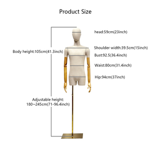 Mannequin Homme en Fibre de Verre Souple de Haute Qualité, Demi-Corps en Lin de Bambou, Tête et Bras Détachables, Pose Debout Beige, Support pour Couturiers - Product Image 4